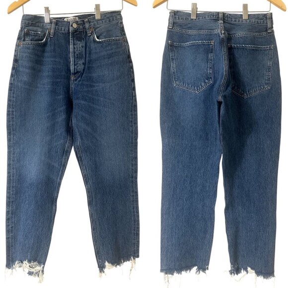 Agolde Riley High Rise Straight Leg Crop Jeans Size 27 In Veto Faded Distressed - Picture 12 of 13